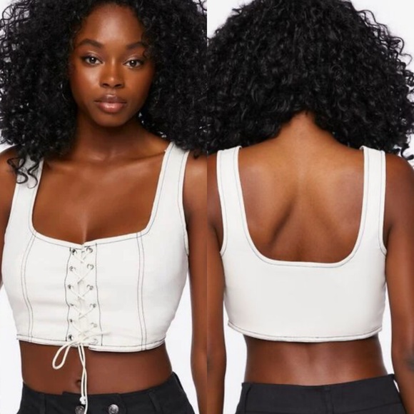 Forever 21 White Laced Up Crop Top - Picture 1 of 7